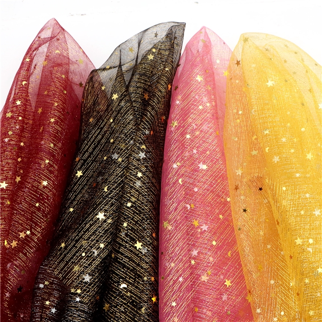 gold and silver sequins star moon mesh fabric