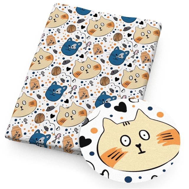 polyester cotton cat series polyester cotton fabric set (7 pcs/set) polyester cotton fabric,50*45cm(19.7*17.7