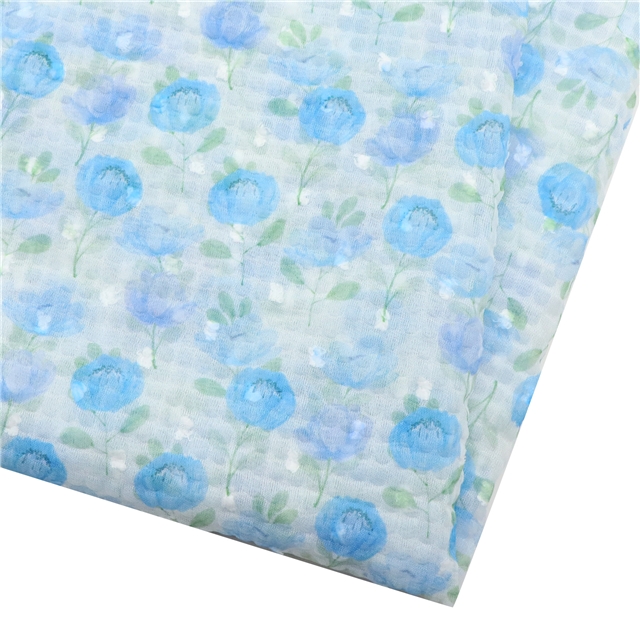 flower printed jacquard dot bubble wrinkle yarn fabric 5# blue,50*145cm(19.7*57.1