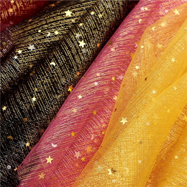 gold and silver sequins star moon mesh fabric