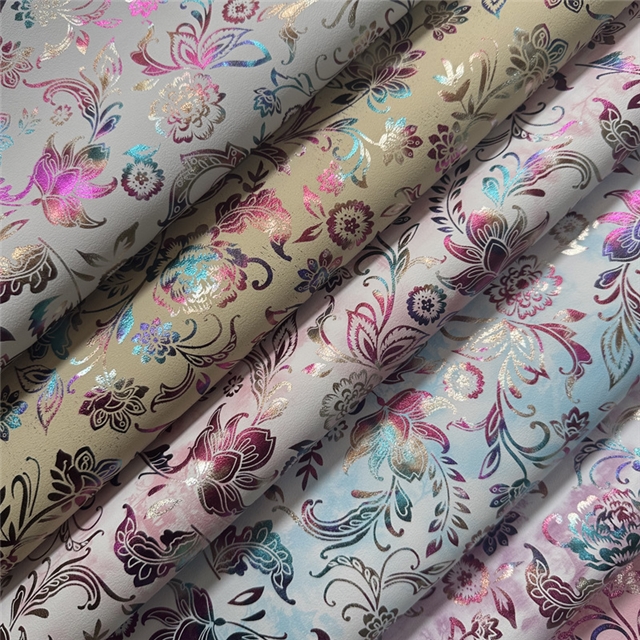 synthetic leather colourful gold hot stamping phoenix tail flower faux leather