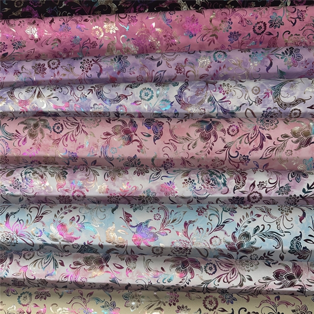 synthetic leather colourful gold hot stamping phoenix tail flower faux leather