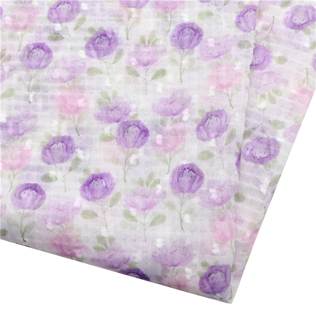 flower printed jacquard dot bubble wrinkle yarn fabric 3# purple,50*145cm(19.7*57.1