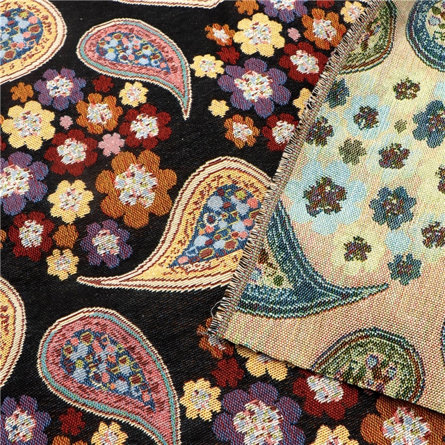 cashew flower polyester cotton yarn dyed jacquard fabric