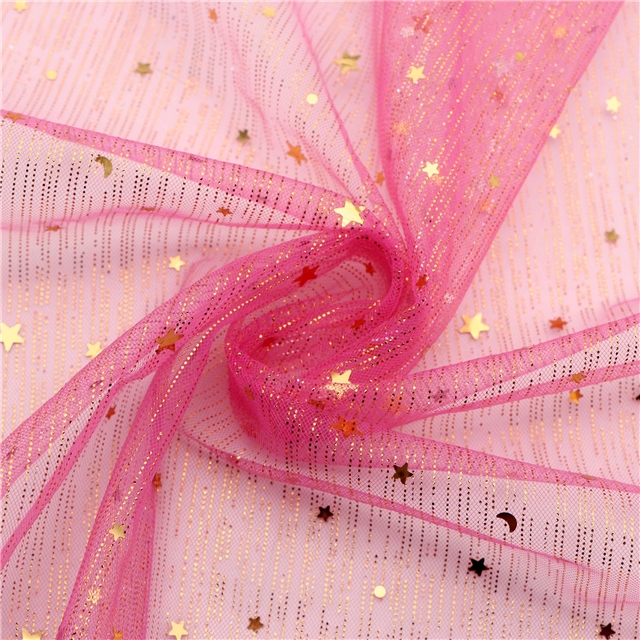 gold and silver sequins star moon mesh fabric 7#rose red,50*150cm(19.7*59.1