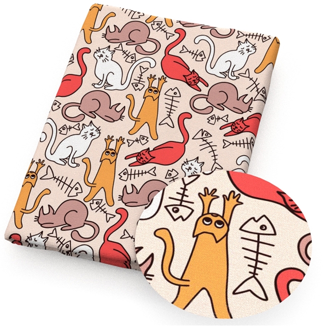 polyester cotton cat series polyester cotton fabric set (7 pcs/set) polyester cotton fabric,50*45cm(19.7*17.7