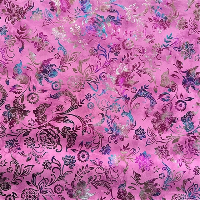 synthetic leather colourful gold hot stamping phoenix tail flower faux leather