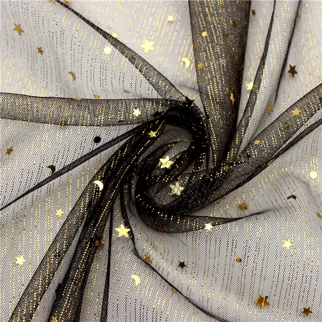 gold and silver sequins star moon mesh fabric 12#black+gold,50*150cm(19.7*59.1