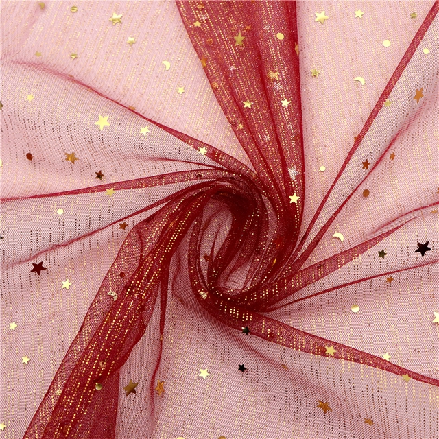 gold and silver sequins star moon mesh fabric 10#red,50*150cm(19.7*59.1