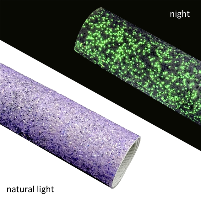 synthetic leather glow in the dark chunky glitter faux leather