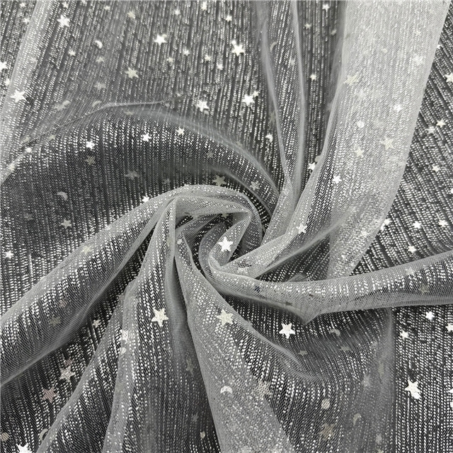 gold and silver sequins star moon mesh fabric 1#white+silver,50*150cm(19.7*59.1