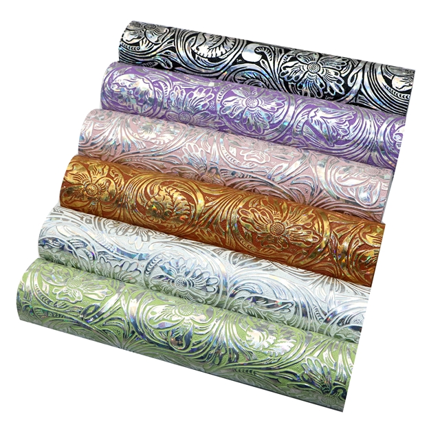 synthetic leather laser bump texture flower faux leather