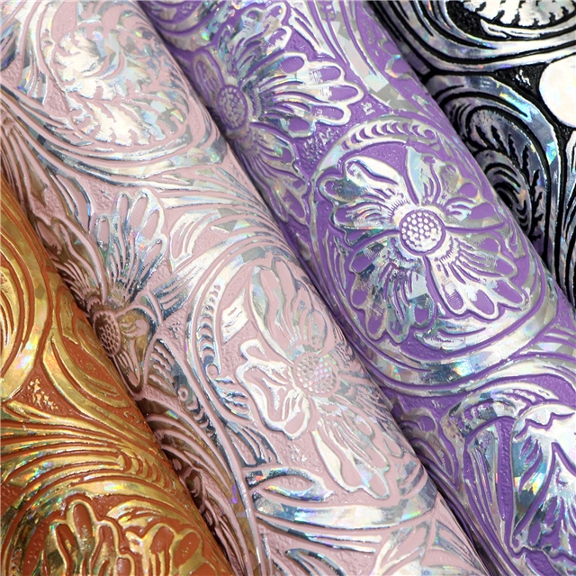 synthetic leather laser bump texture flower faux leather
