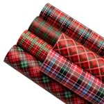 christmas plaid series smooth self printed faux leather set (6 pcs/set)