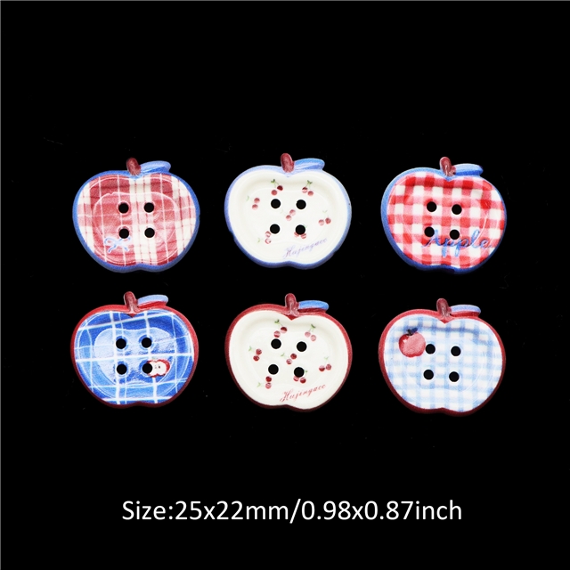 grid patterned red blue heart-shaped apple round button 20#,apple random color mixing