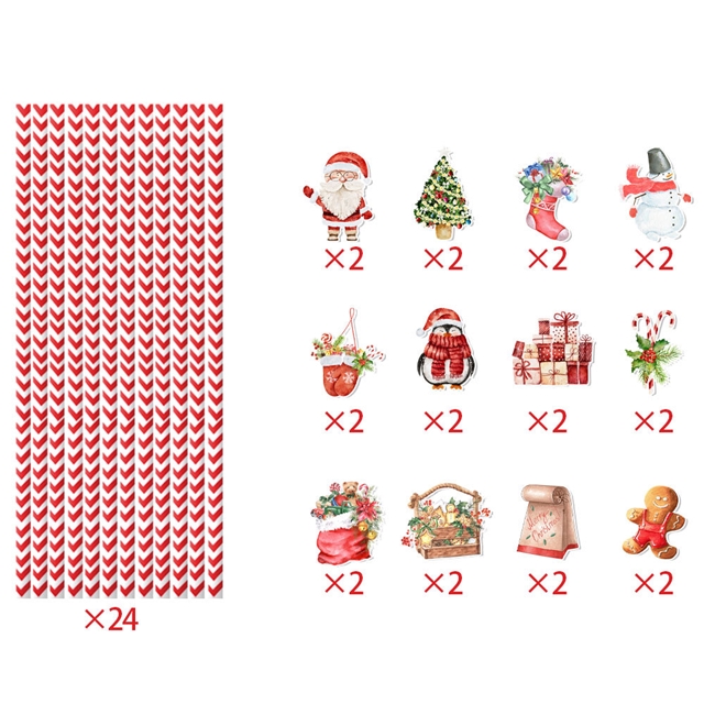 Christmas decoration prop disposable paper straw(24 pieces/set)