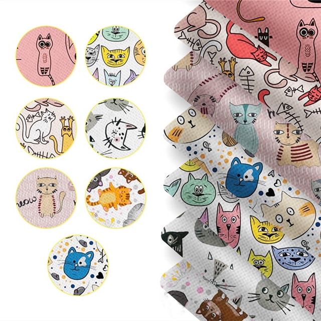 polyester cotton cat series polyester cotton fabric set (7 pcs/set) polyester cotton fabric,50*45cm(19.7*17.7