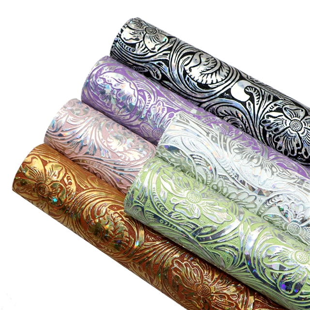 synthetic leather laser bump texture flower faux leather