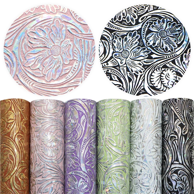 synthetic leather laser bump texture flower faux leather