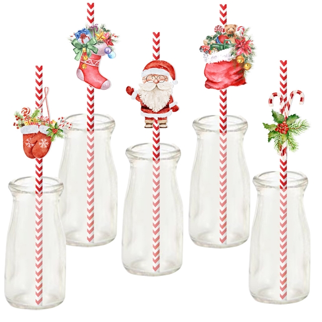 Christmas decoration prop disposable paper straw(24 pieces/set)