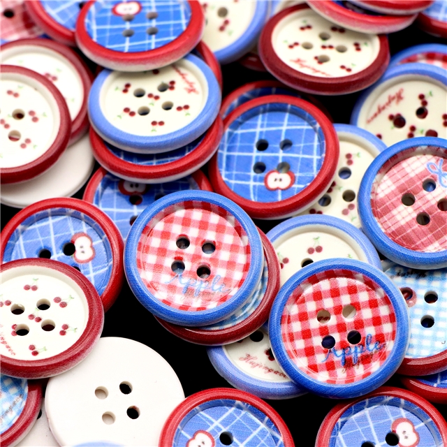 grid patterned red blue heart-shaped apple round button