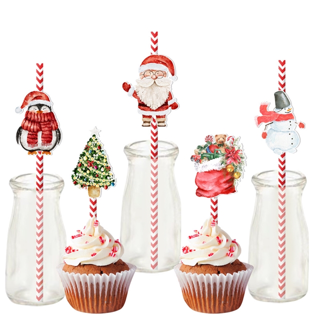 Christmas decoration prop disposable paper straw(24 pieces/set)