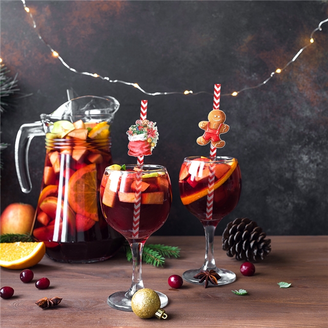 Christmas decoration prop disposable paper straw(24 pieces/set)
