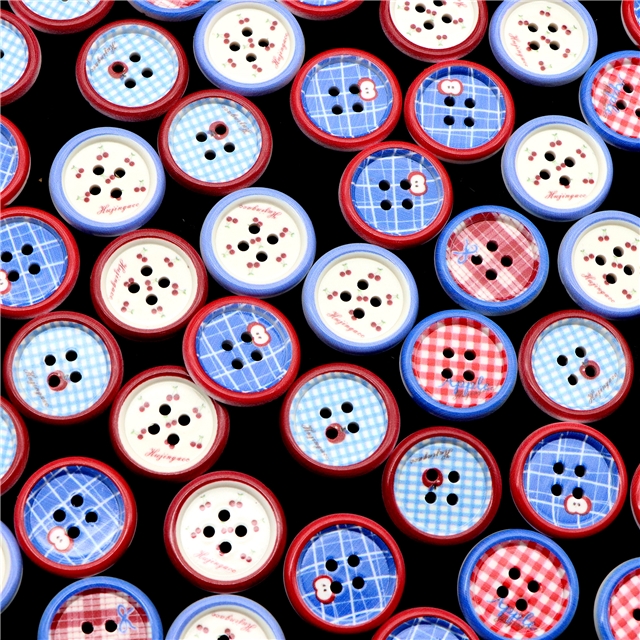 grid patterned red blue heart-shaped apple round button