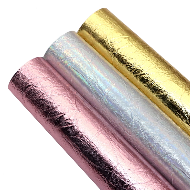 synthetic leather wrinkled metallic color faux leather 