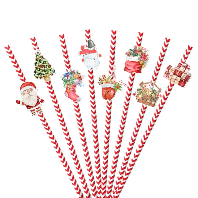 Christmas decoration prop disposable paper straw(24 pieces/set)