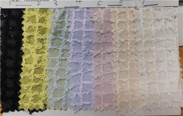 bright silk hook embroidered checkered chiffon fabric