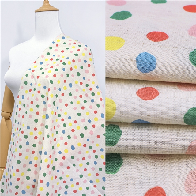 colorful polka dot cotton linen digital printing fabric