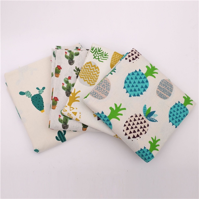 pineapple cactus printed cotton linen