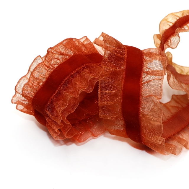 mesh gauze velvet snow gauze ruffled elastic band orange,5yard,25mm(1
