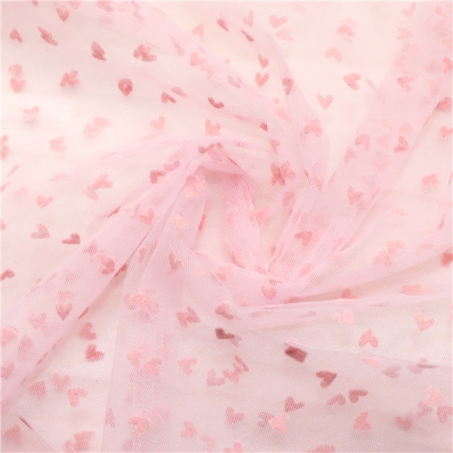 double sided velvet heart mesh fabric pink background+pink heart,50*160cm(19.7*63