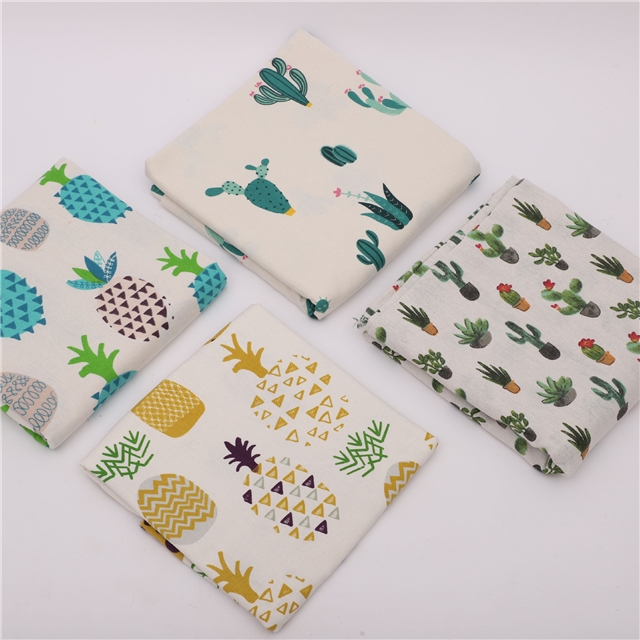 pineapple cactus printed cotton linen