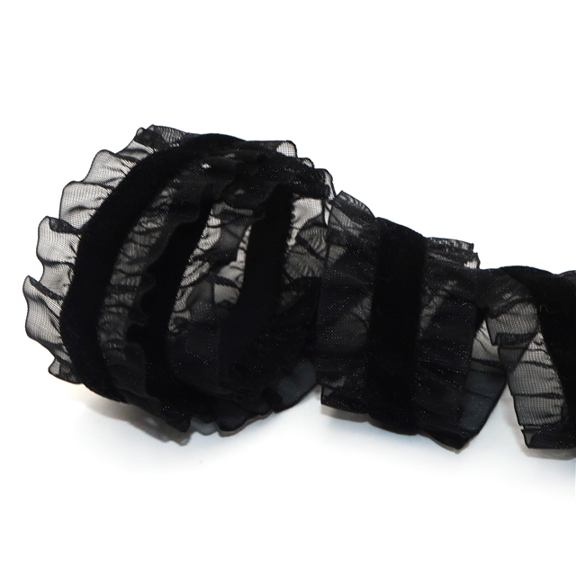 mesh gauze velvet snow gauze ruffled elastic band balck,5yard,25mm(1