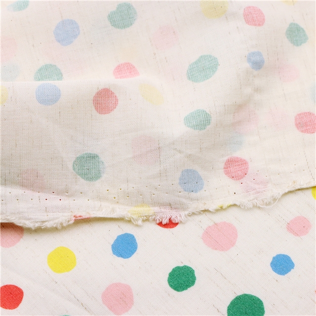 colorful polka dot cotton linen digital printing fabric