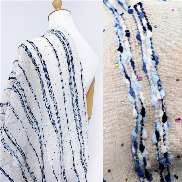 hot color diamond plush particle horizontal stripe cotton linen gauze 3#white,50*140cm(19.7*55.1