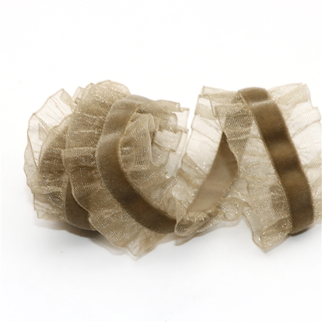 mesh gauze velvet snow gauze ruffled elastic band light brown,5yard,25mm(1