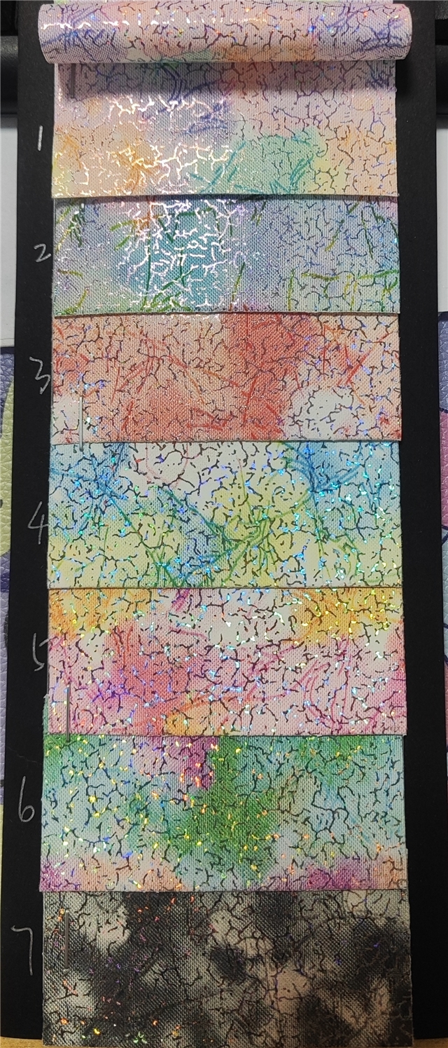 synthetic leather tie dye colorful laser silver hot stamping irregular pattern faux leather