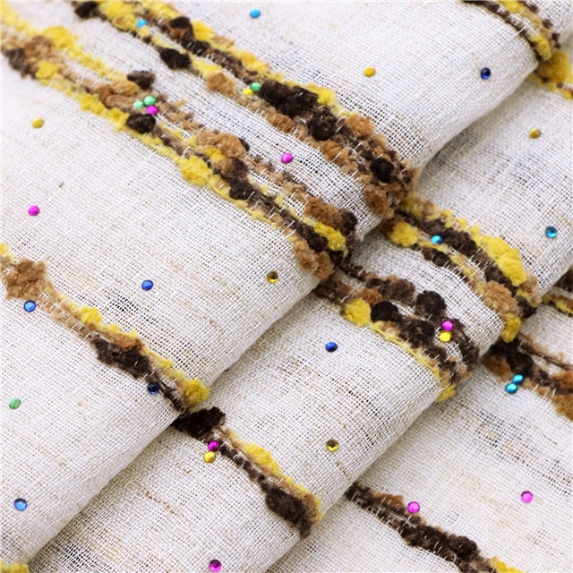 hot color diamond plush particle horizontal stripe cotton linen gauze 6#coffee+yellow,50*140cm(19.7*55.1