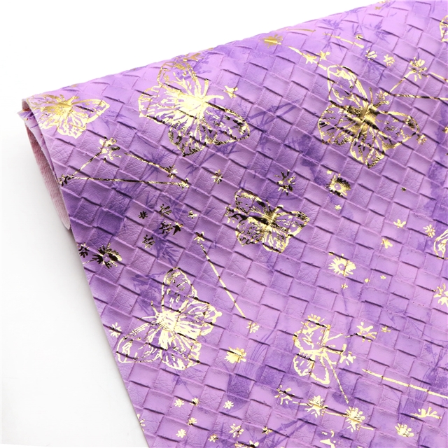 synthetic leather bump texture gold hot stamping butterfly woven pattern faux leather
