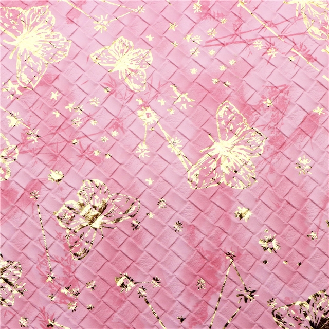 synthetic leather bump texture gold hot stamping butterfly woven pattern faux leather