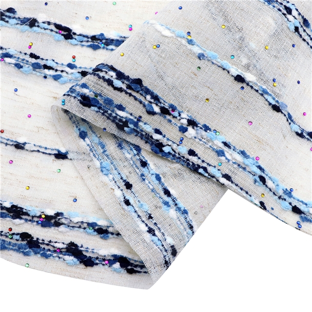 hot color diamond plush particle horizontal stripe cotton linen gauze 3#white,50*140cm(19.7*55.1