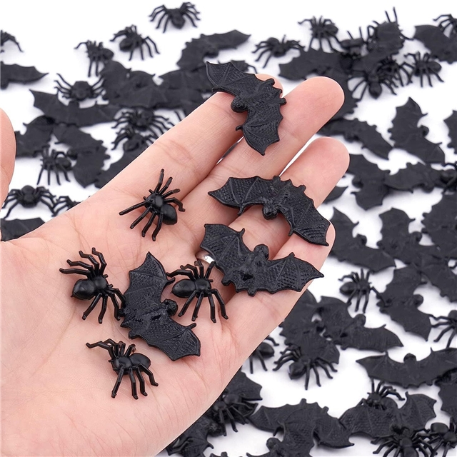 plastic mixed halloween mini plastic bat spider decoration prank insect toy