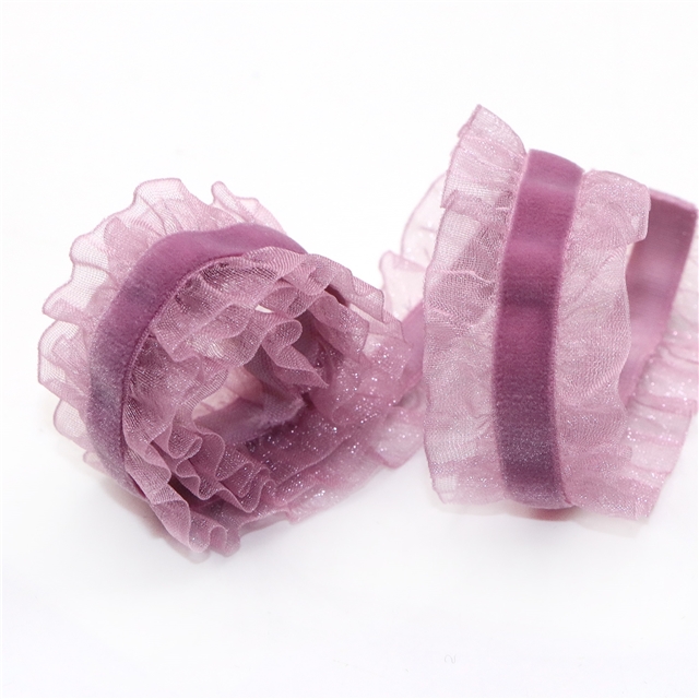 mesh gauze velvet snow gauze ruffled elastic band purple,5yard,25mm(1