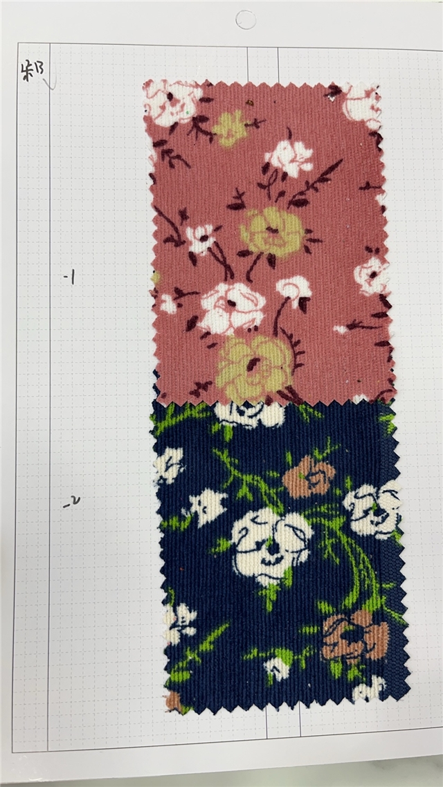 leaf flower printed corduroy fabric