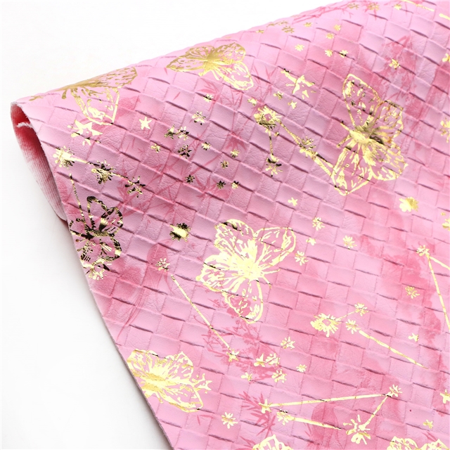 synthetic leather bump texture gold hot stamping butterfly woven pattern faux leather