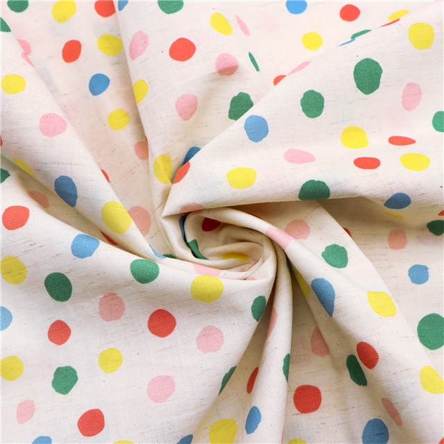 colorful polka dot cotton linen digital printing fabric